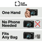 Flipframe - one hand, no phone needed, fits any bag